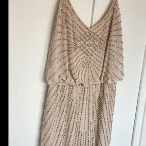 Xscape Backless Dress in Cream and Gold